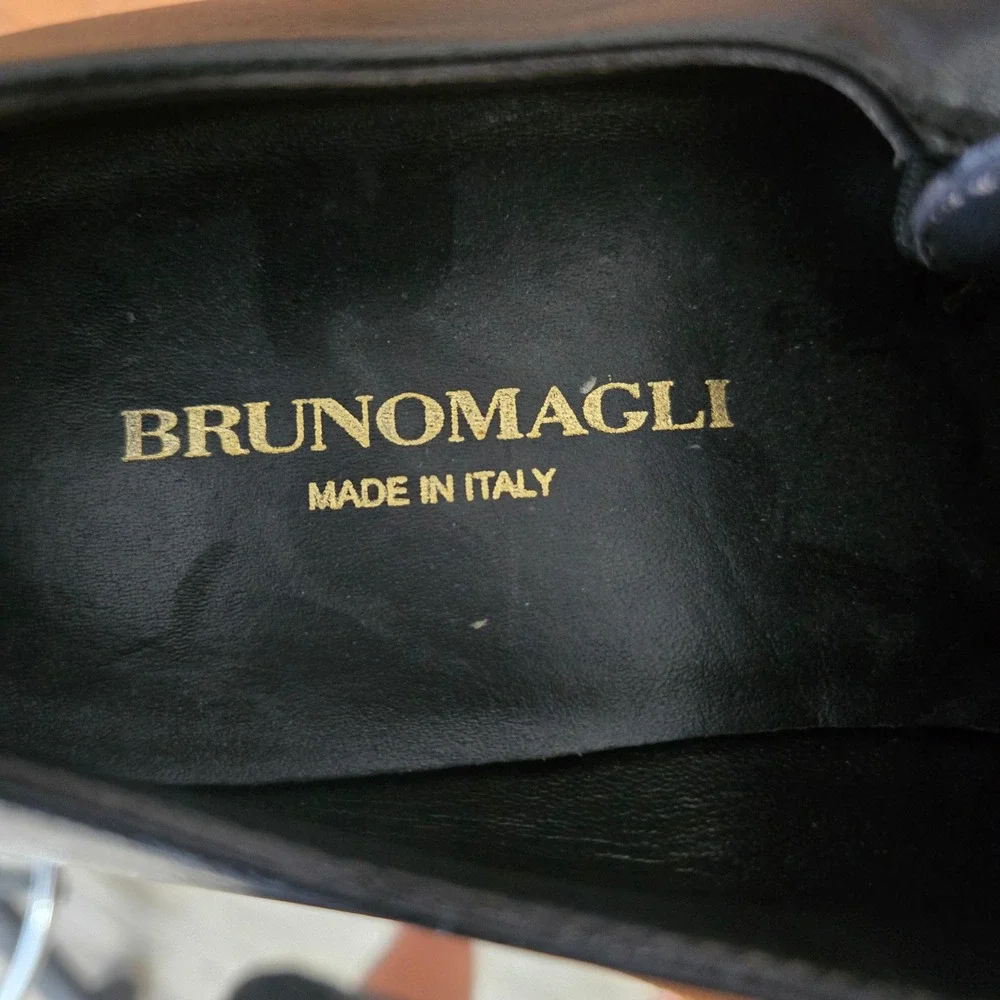 Bruno Magli Men Black Leather Apron Toe Slip On Loafers Shoe Made Italy Size 9 M